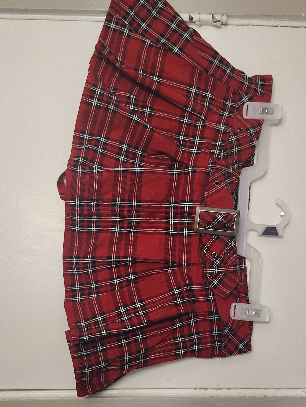 Fashion Nova Red Plaid Pleated Mini Skort with Buckle